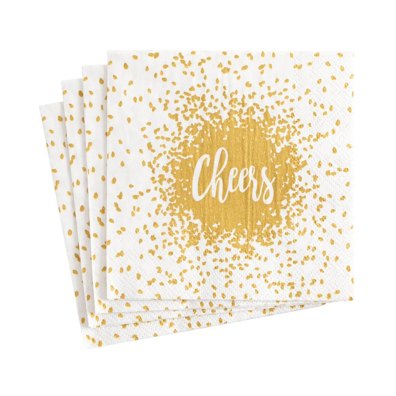 Caspari Gold Cheers Napkin - 20 Cocktail Per Pack