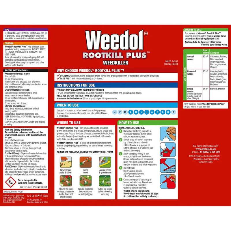 Weedol Rootkill Plus Liquidose Weedkiller Tubes - 6 / 12