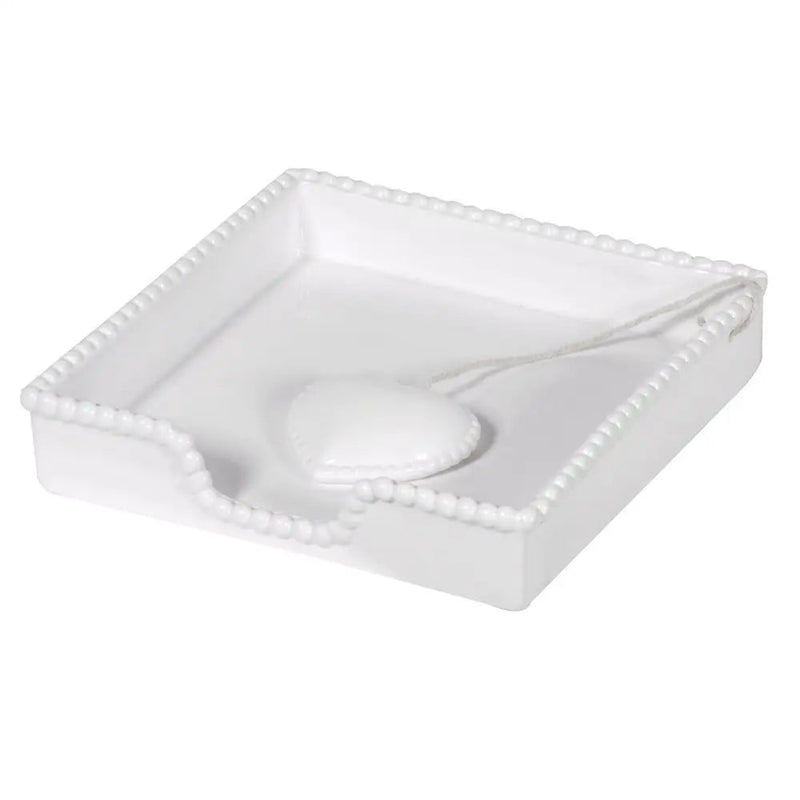 White Ceramic Napkin Tray With Heart 19cm - Homeware