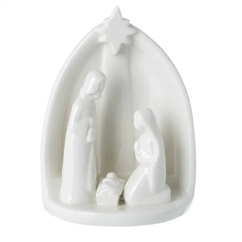 White Ceramic Nativity Scene 12x17cm - Seasonal >>
