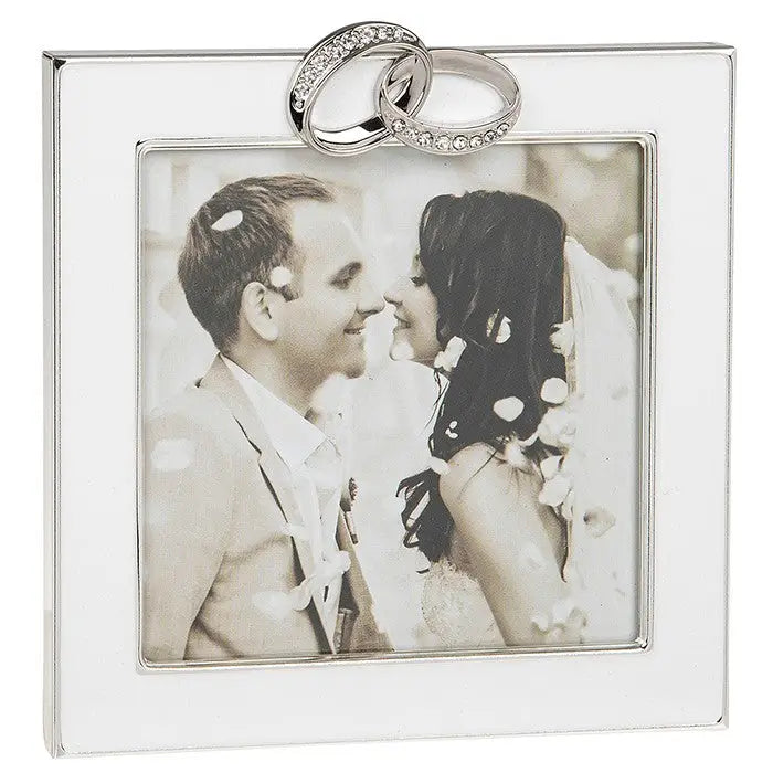 White Enamel Wedding Ring Photo Frame - Assorted Sizes - 4x4