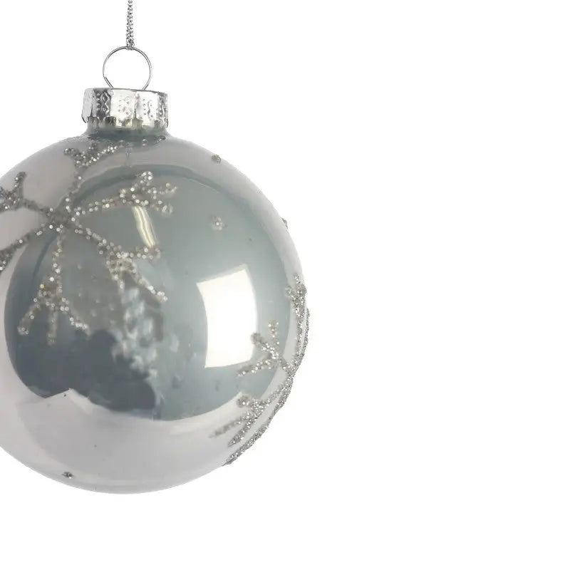 White Glass Bauble With Snowflakes 8cm - Seasonal >>