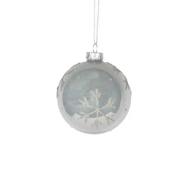 White Glass Bauble With Snowflakes 8cm - Seasonal >>