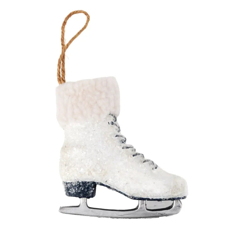 White Glitter Ice Skate Decoration Hanging Bauble -