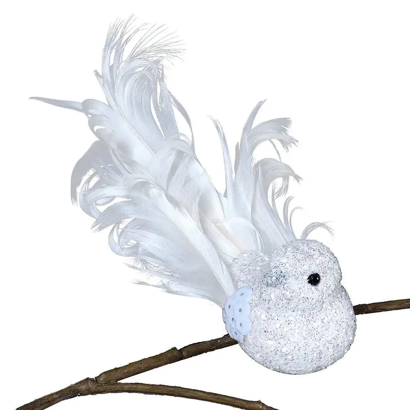 White Glitter Mini Clip On Bird - Christmas
