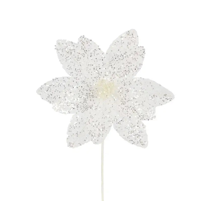 White Glitter Poinsettia Spray 50x21cm - Seasonal >>