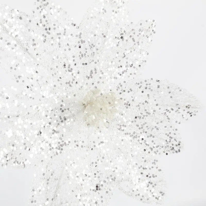 White Glitter Poinsettia Spray 50x21cm - Seasonal >>
