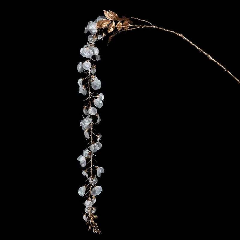 White & Gold Wisteria Flower Spray - Christmas
