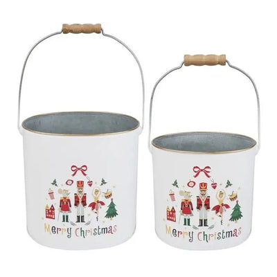 White Metal Merry Christmas Bucket - Small or Large