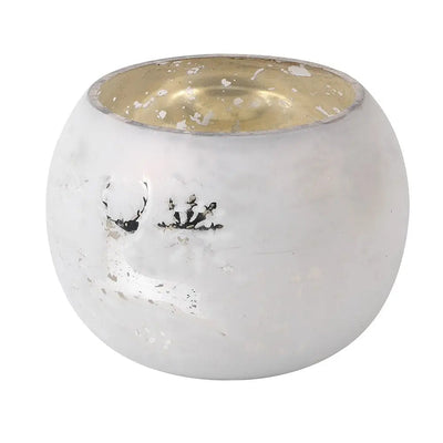 White Round Reindeer Glass Votive Candle Holder - Christmas