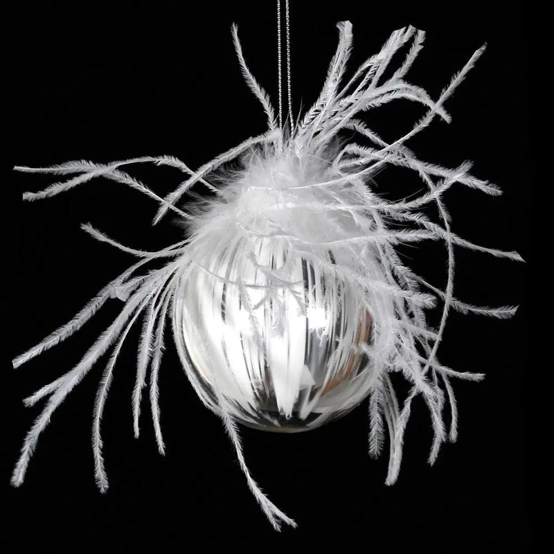 White & Silver Feather Top Bauble - Christmas