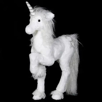 White Standing Unicorn With Glitter Star & Long Mane -