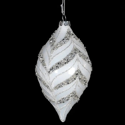White T-Drop Bauble With Beads & Glitter Bauble - Christmas