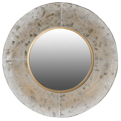 White Wash & Gold Round Mirror 89cm - Homeware