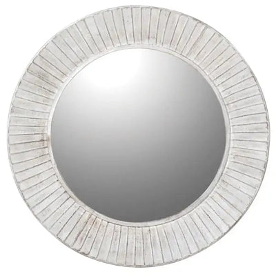 White Wash Round Iron Window Mirror 80cm - Homeware