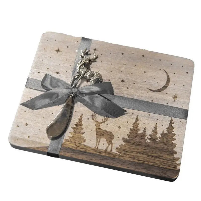 Widdop & Co. Whitewashed Bamboo Stag Cheese Board With Knife