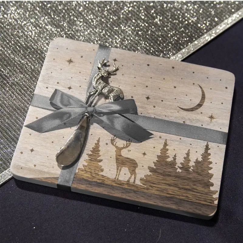 Widdop & Co. Whitewashed Bamboo Stag Cheese Board With Knife