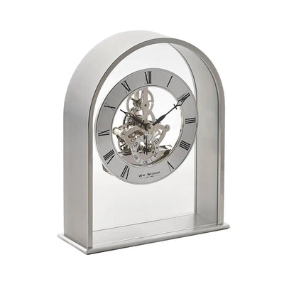 Widdop Silver Arch Mantel Clock With Skeleton Movement -