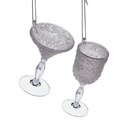 Wine Glass Baubles Frosted Glass Top - 10cm (2 Assorted