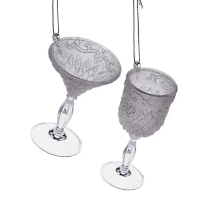 Wine Glass Baubles Frosted Glass Top - 10cm (2 Assorted