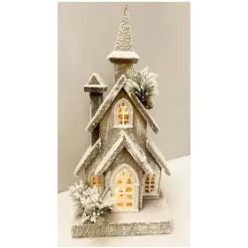 Winter Wood Church With Lights 47 x 22cm - Christmas >>