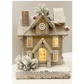 Winter Wood Small House With Lights 32 x 24cm - Christmas