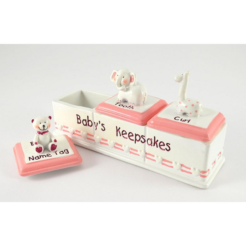 Baby Girl Triple Keepsake - Name Tag, Tooth & Curl