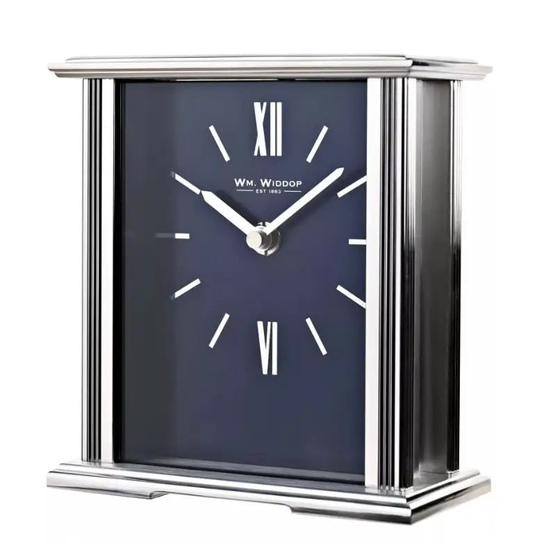Wm.Widdop Mantel Clock Navy Blue Dial - 15 x 14cm - Silver