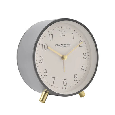 WM Widdop Round Alarm Clock With Gold Legs - Grey Homeware