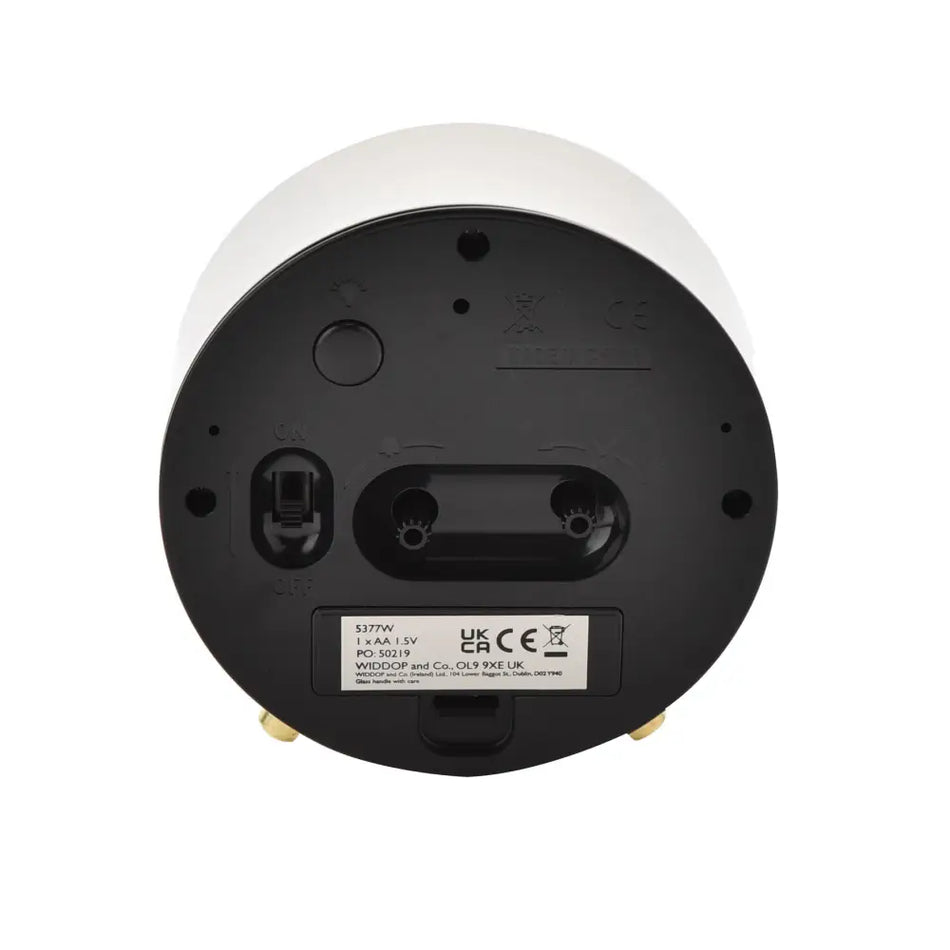 WM Widdop Round Alarm Clock With Gold Legs White - Homeware