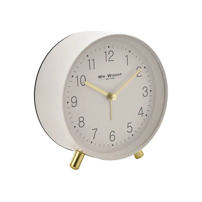 WM Widdop Round Alarm Clock With Gold Legs White - Homeware