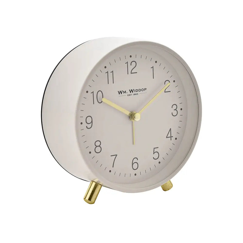 WM Widdop Round Alarm Clock With Gold Legs White - Homeware