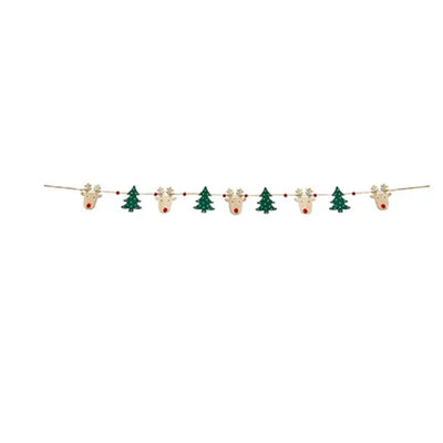 Wood Reindeer and Christmas Trees Garland 1.1m - Seasonal