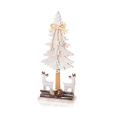 Wood Xmas Tree w/ Reindeer 30cm - Seasonal & Holiday