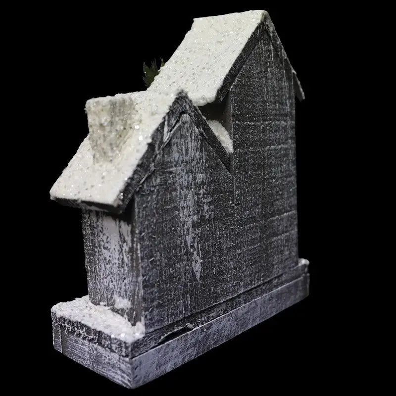 Wooden Glittered Church With LEDs Battery Operated 25cm