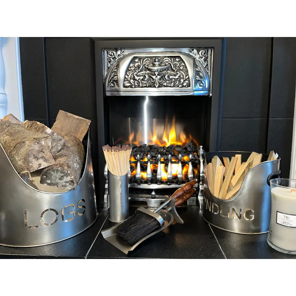 Wooden Handle Pewter Tidy 37 X 13 X 13cm - Fireside