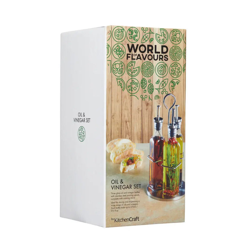 World of Flavours Italian 3 Bottle Glass Oil & Vinegar Set -
