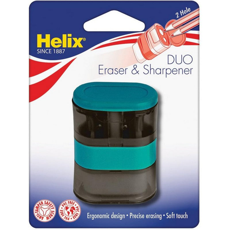 Helix Duo Eraser & Sharpener Set - Blue, Black & Green - 1 Sent At Random