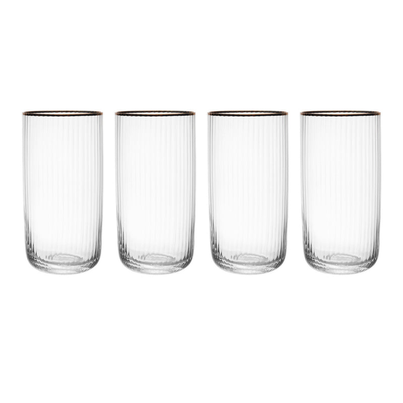 Mikasa Sorrento Ridged Crystal Highball Glasses, Set of 4, 510ml