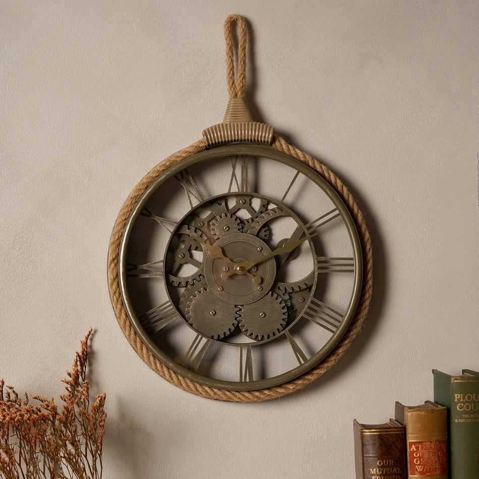 Hometime Antique Gold Cogs & Rope Wall Clock 30cm