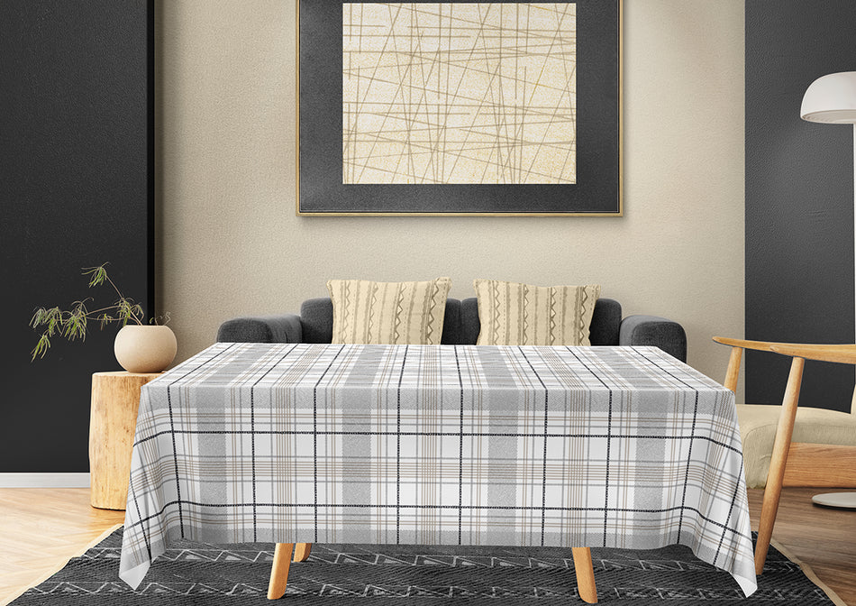 Grey Outline Check Table Cloth - Lambroflex - Per Half Meter