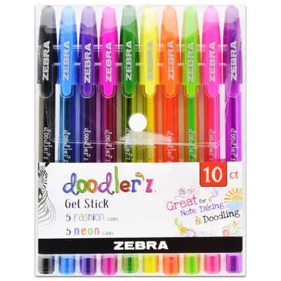 Zebra Doodler Gel Stick Fashion / Neon 10 Pack - Pen