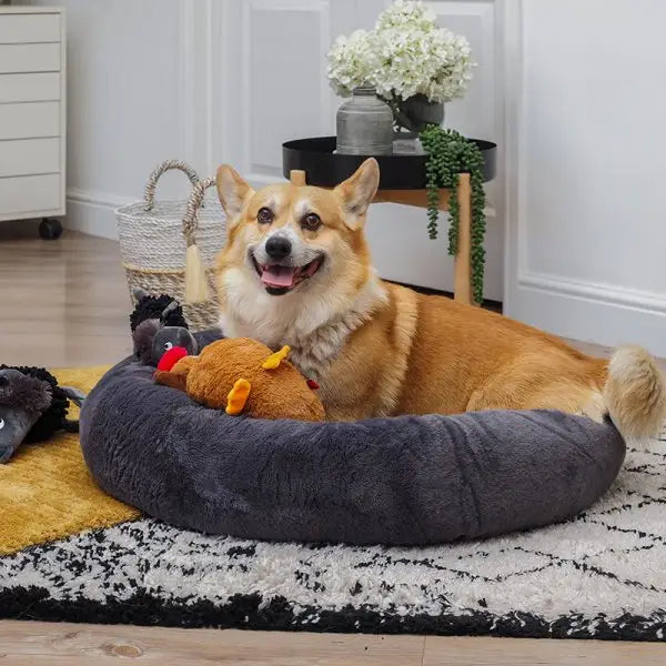 Zoon Calming Faux Dog Bed - Grey - Large / X Large Pet Bed -