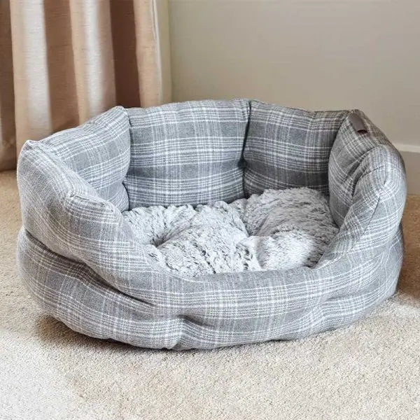 Zoon Grey Plaid Oval Bed - Assorted Sizes - Small - Pet Care