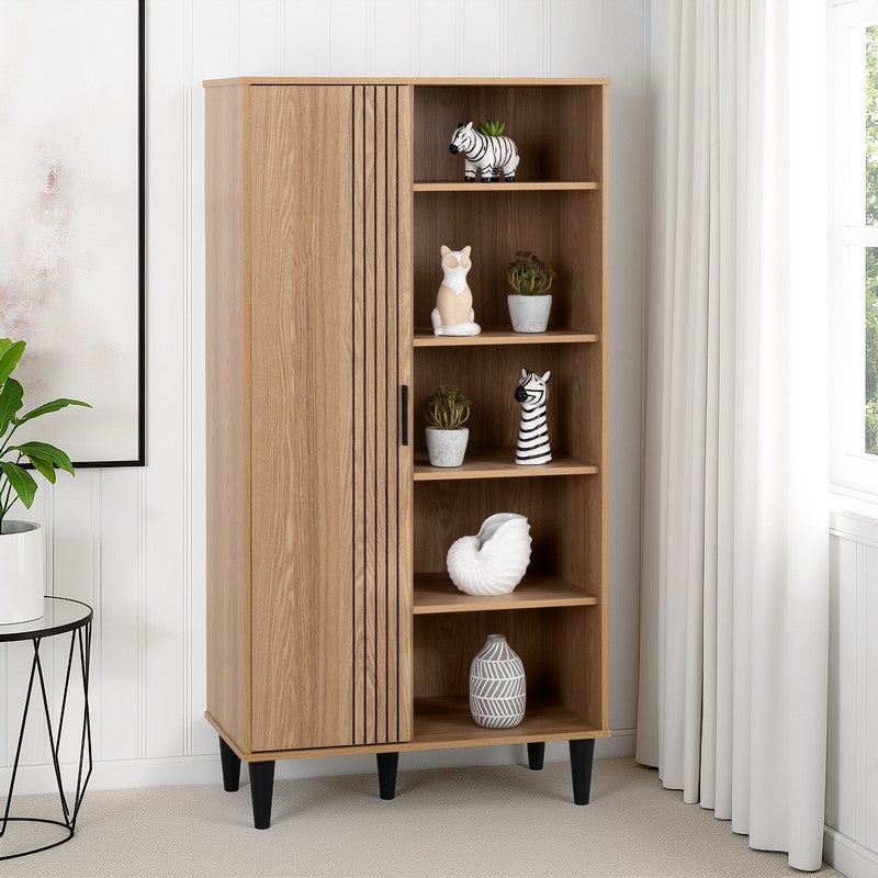 Tessa 1 Door Natural Oak Effect Bookcase - 830 x 400 x 1600mm