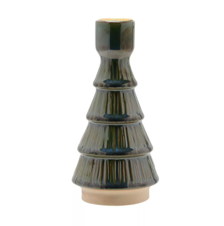 Ceramic Candle Holder - Grey & Green Tree Available