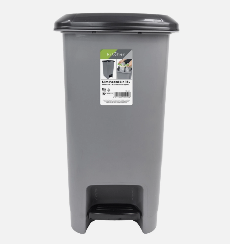 JVL Slim Pedal Bin - 15L
