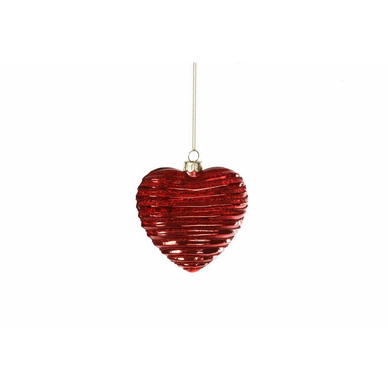 Jingles 9.8cm Red Ribbed Glass Heart Dec